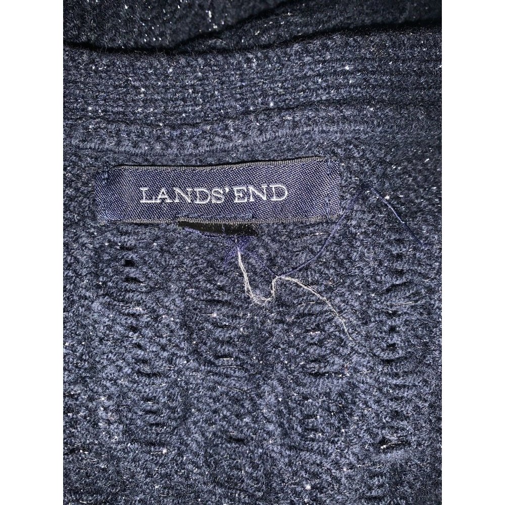 Lands End Flecked Navy Blue Cotton Blend Chunky Knit Cardigan Sweater Sz ?? EUC - Picture 8 of 10